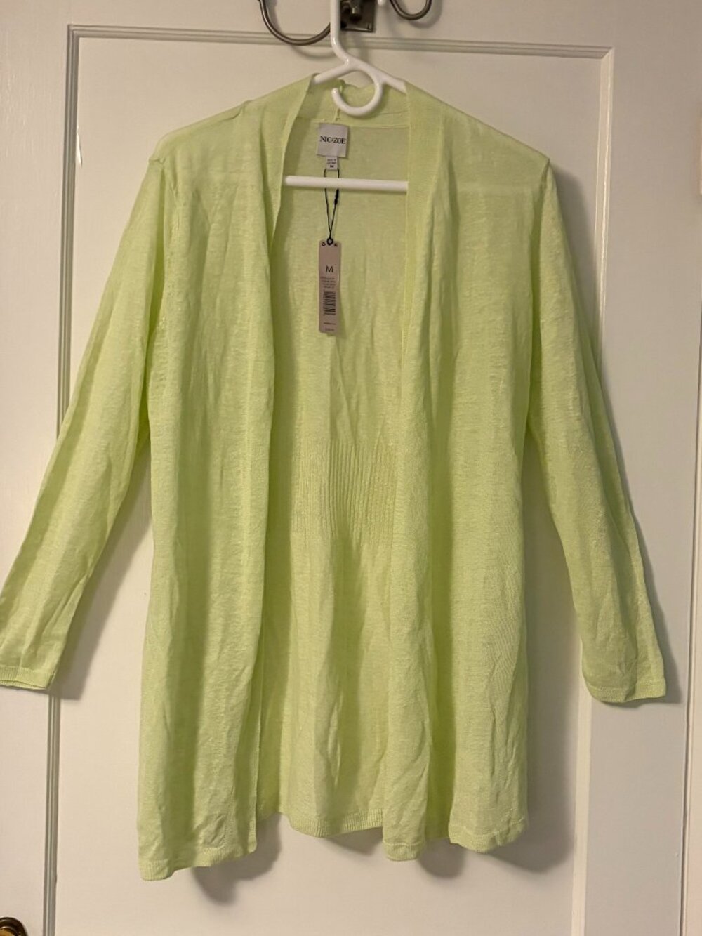 NIC+ZOE New Lightweight Open-Front Cardigan in Pale Lime